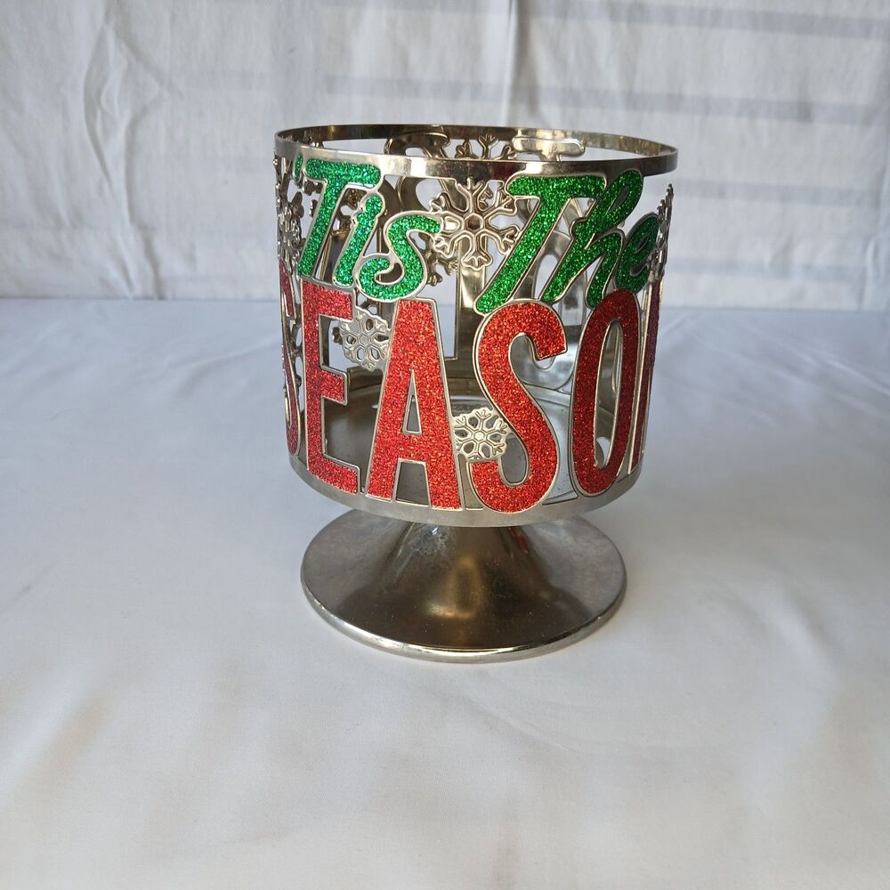 Bath & Body Works 3 Wick Candle Holder Christmas Tis The Season Glitter Sleeve